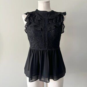 Ever New Blouse Black Womens Size 4 Lace Babydoll Sleeveless